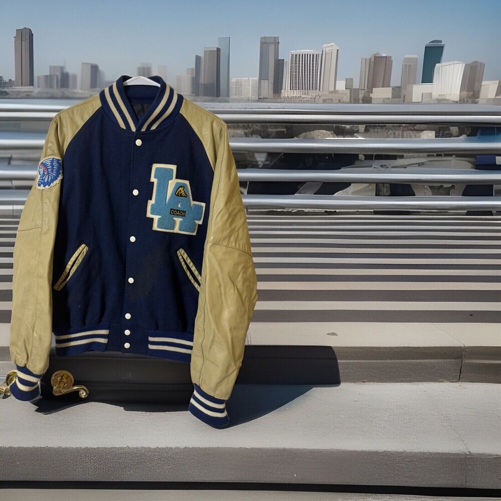 VTG 80s RARE LA Coach Original College Jacket L Made In‎ USA Wool  & Leather